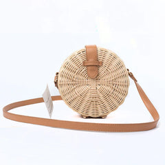 Hand Woven Round Rattan Bag for Women - Beach Bag