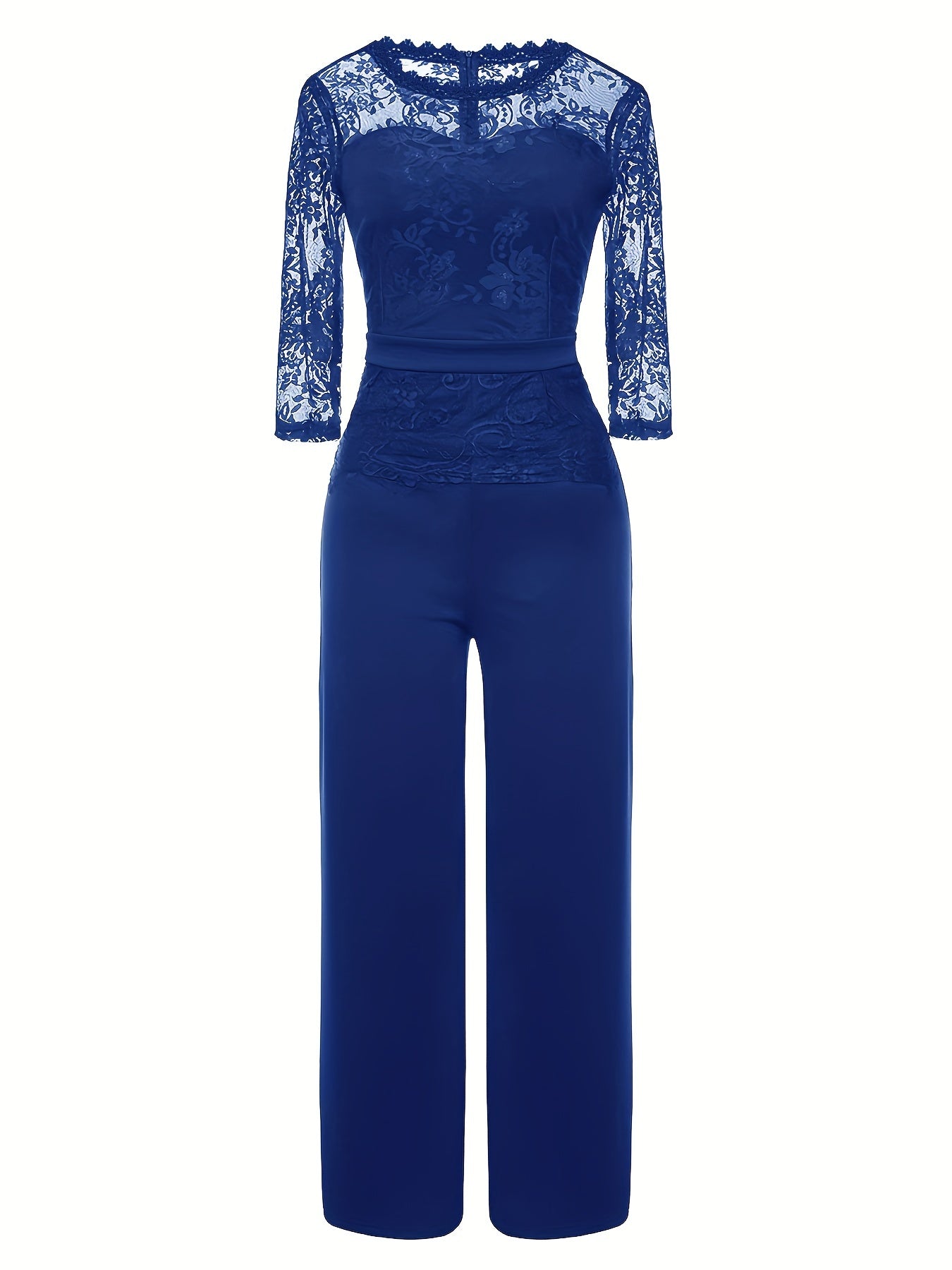 Half Sleeve Wide Leg Lace Stitching Jumpsuit Women's Clothing