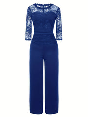 Half Sleeve Wide Leg Lace Stitching Jumpsuit Women's Clothing