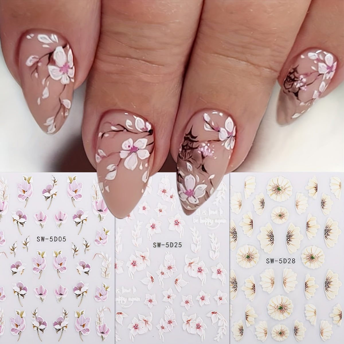 3D Flower Nail Art Stickers Self Adhesive Nail Decals