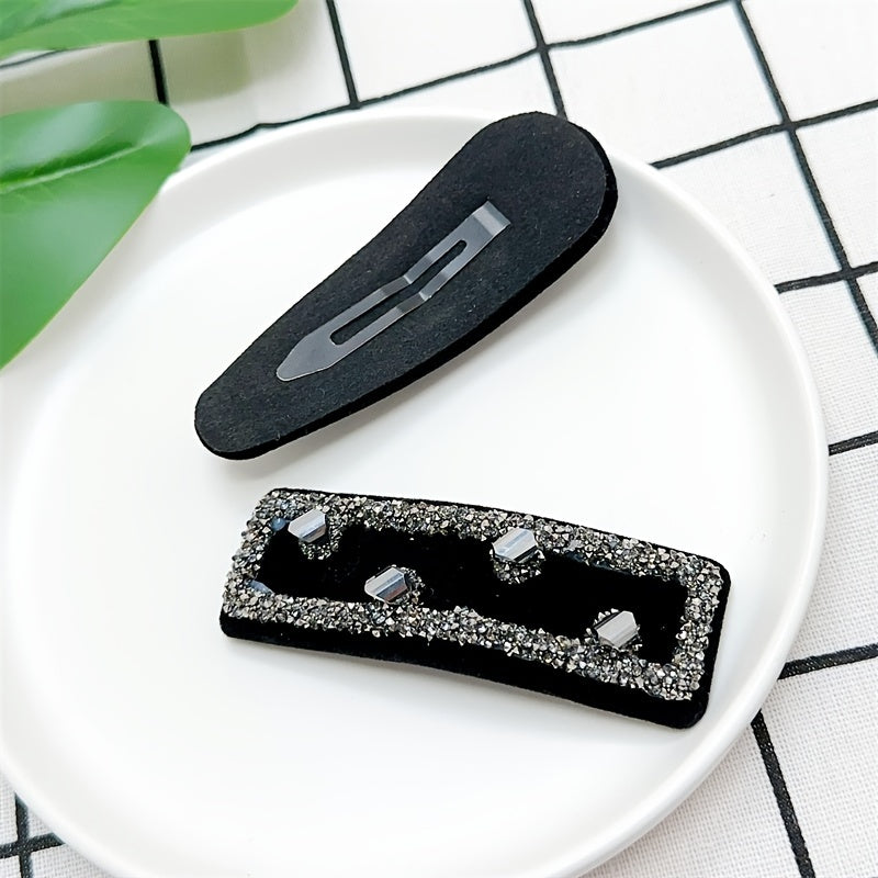 Rhinestone Solid Hair Clip Hair Accessories For Women 2pcs