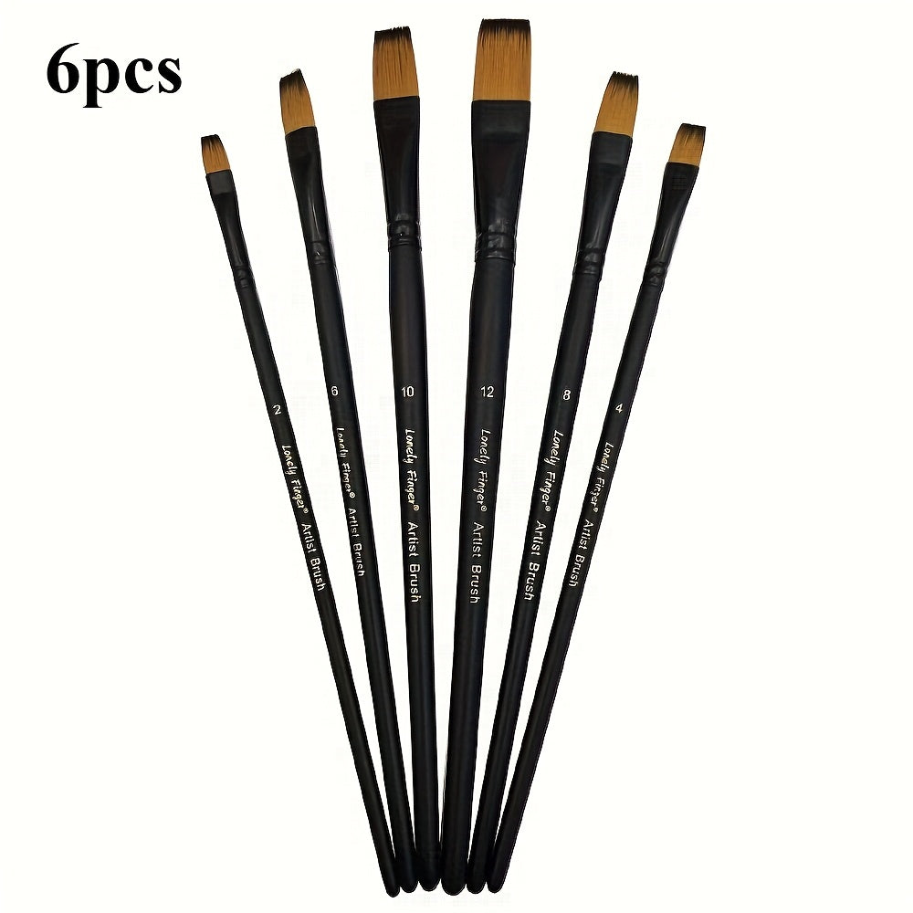 6pcs Synthetic Paint Brush Set With Nylon Tips For Acrylic & Watercolor