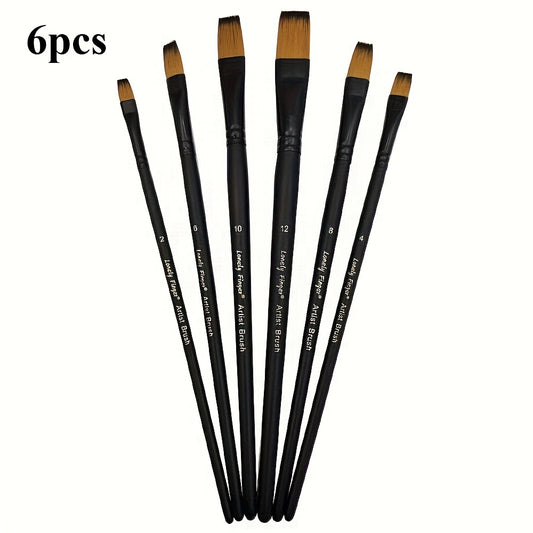 6pcs Synthetic Paint Brush Set With Nylon Tips For Acrylic & Watercolor