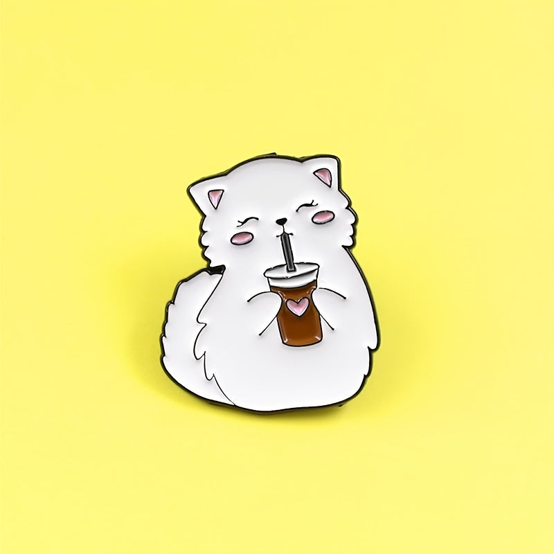 Cat Drinking Love Coffee Brooch Creative Accessory