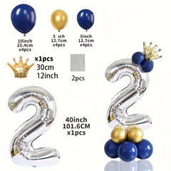 16pcs 40 inch Numbers Golden Crown Navy Balloons