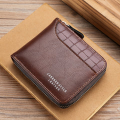 Men's Zipper Card Holder Short Wallet Leather Large Capacity Vintage Coin Purse