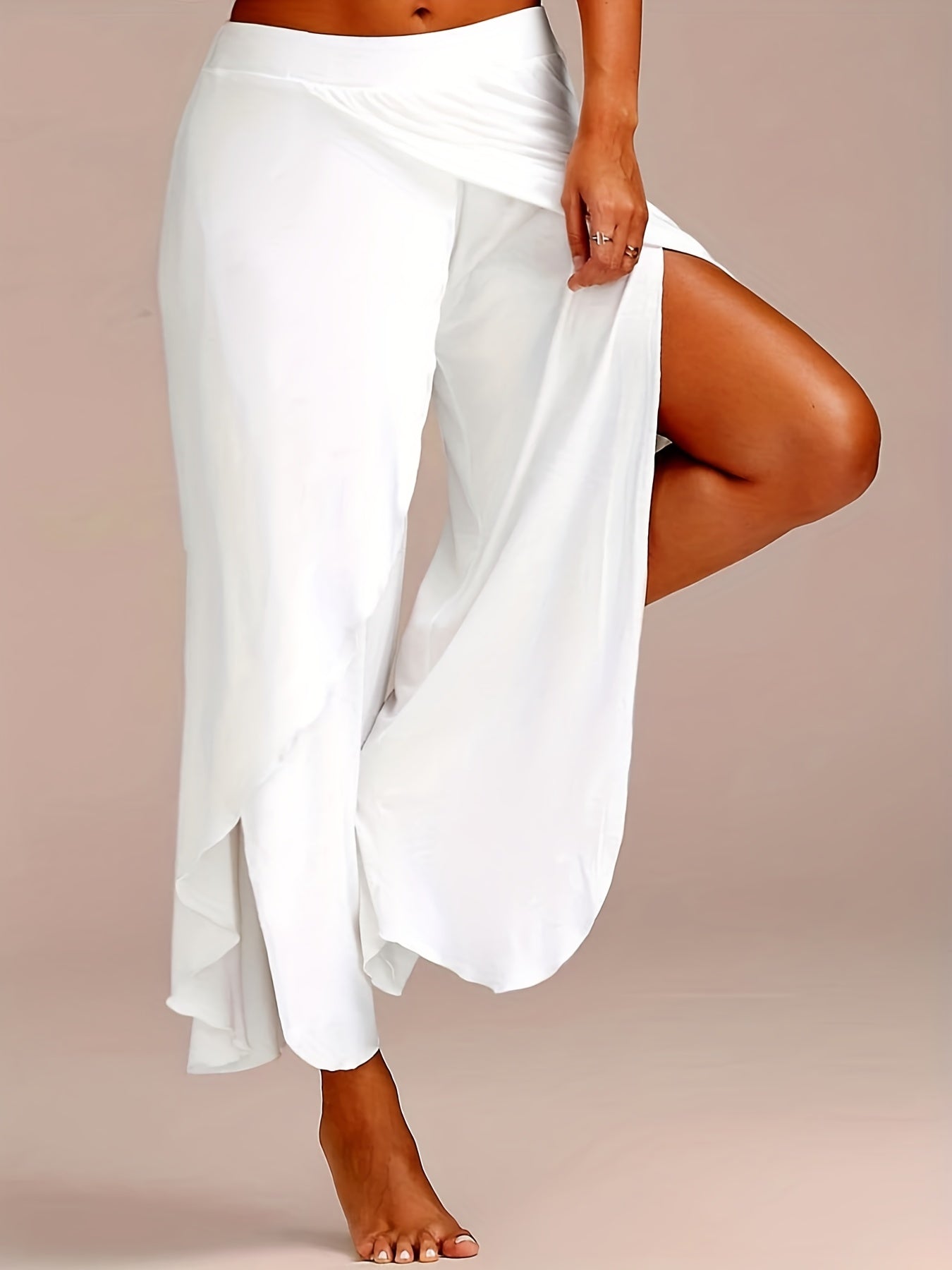 Plus Size Solid Split Stretch Wide Leg Pants