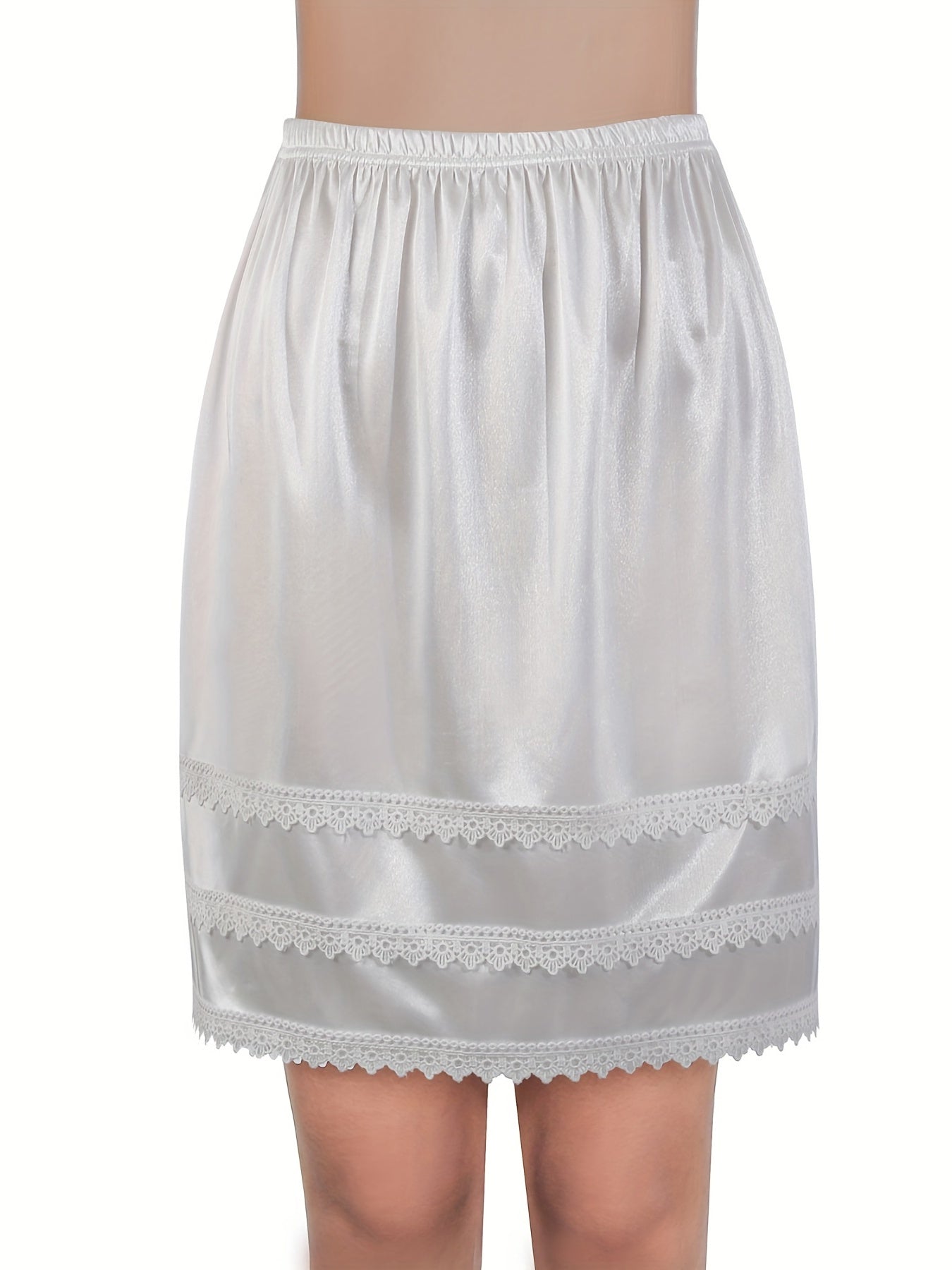 Lace Trim Solid Skirt Stretch Half Slips Petticoat Women's Underwear