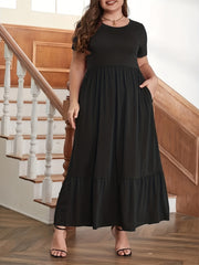  Casual Dress Women's Plain Short Sleeve Maxi Smock Dress