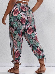  Boho Pants Women's Plus Tropical Print Elastic High Rise Trousers