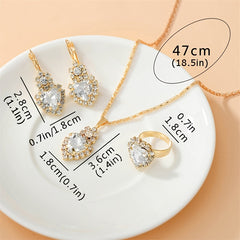 Heart Shape Pendant Jewelry Set Rhinestone Crystal Necklace Earrings Ring