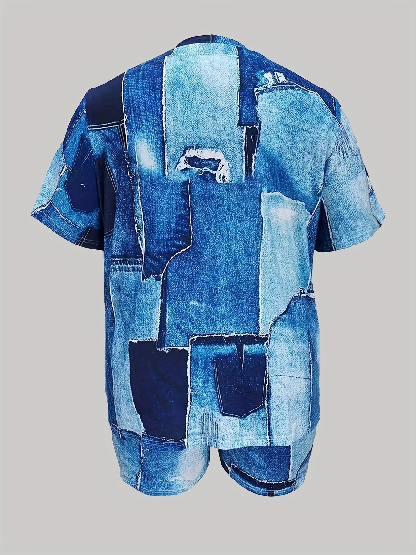 Denim Print 2 Piece Set Women's Crop Top & Shorts