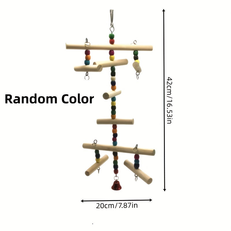 Colorful Wooden Parrot Swing Ladder Toy with Bells & Beads