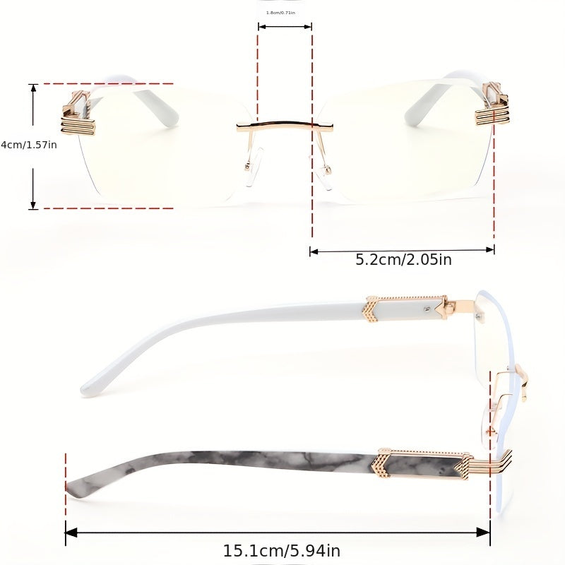 Rectangle Lens Glasses Metal Hinge Graphic Temple Casual Outdoor Eyewear