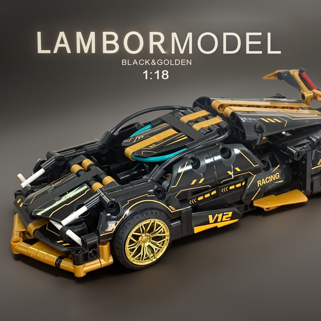 Golden Static V12 Sports Car Building Blocks Toys 1 18 Scale Adult Challenge
