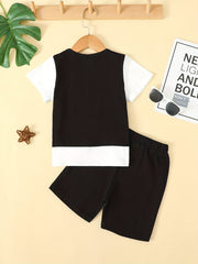 Boys Block T Shirt And Shorts Set Casual Short Sleeve Top And Pants