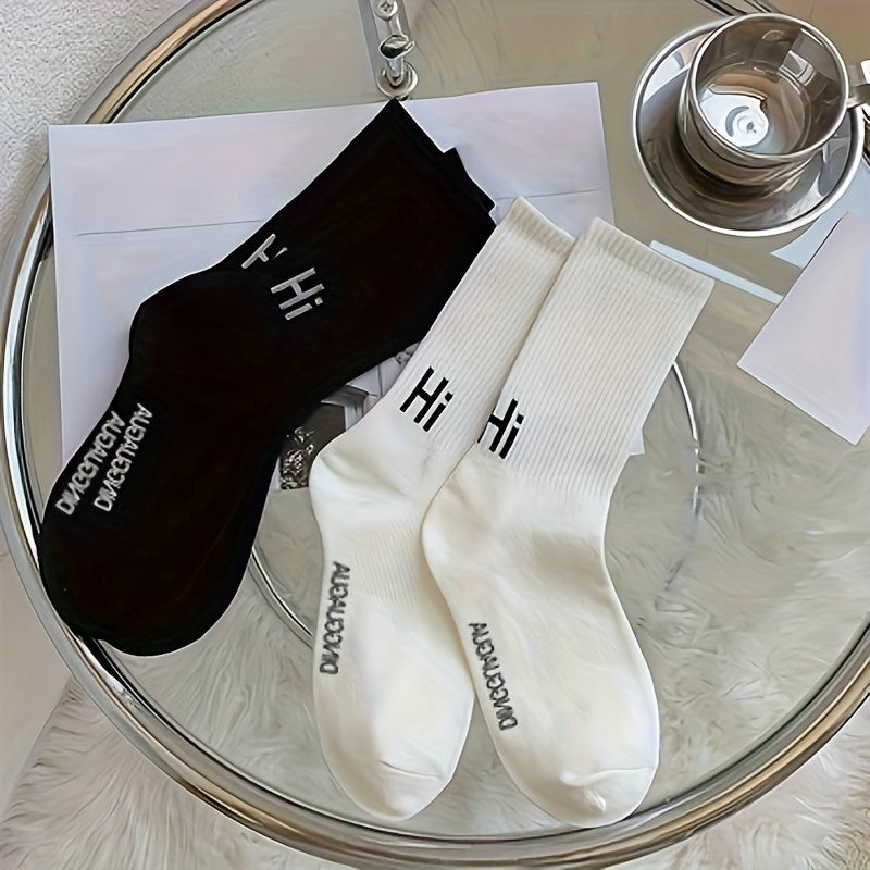 4 Pairs Letter Print Ribbed Socks Women's Stockings