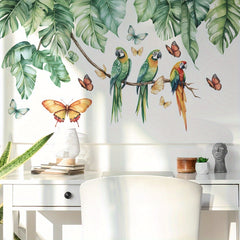 Tropical Green Plant Bird Wall Sticker for Home Decor