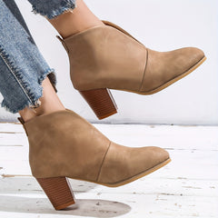 Women's Block Heel Short Boots Slip-On Comfortable Closed Toe Shoes