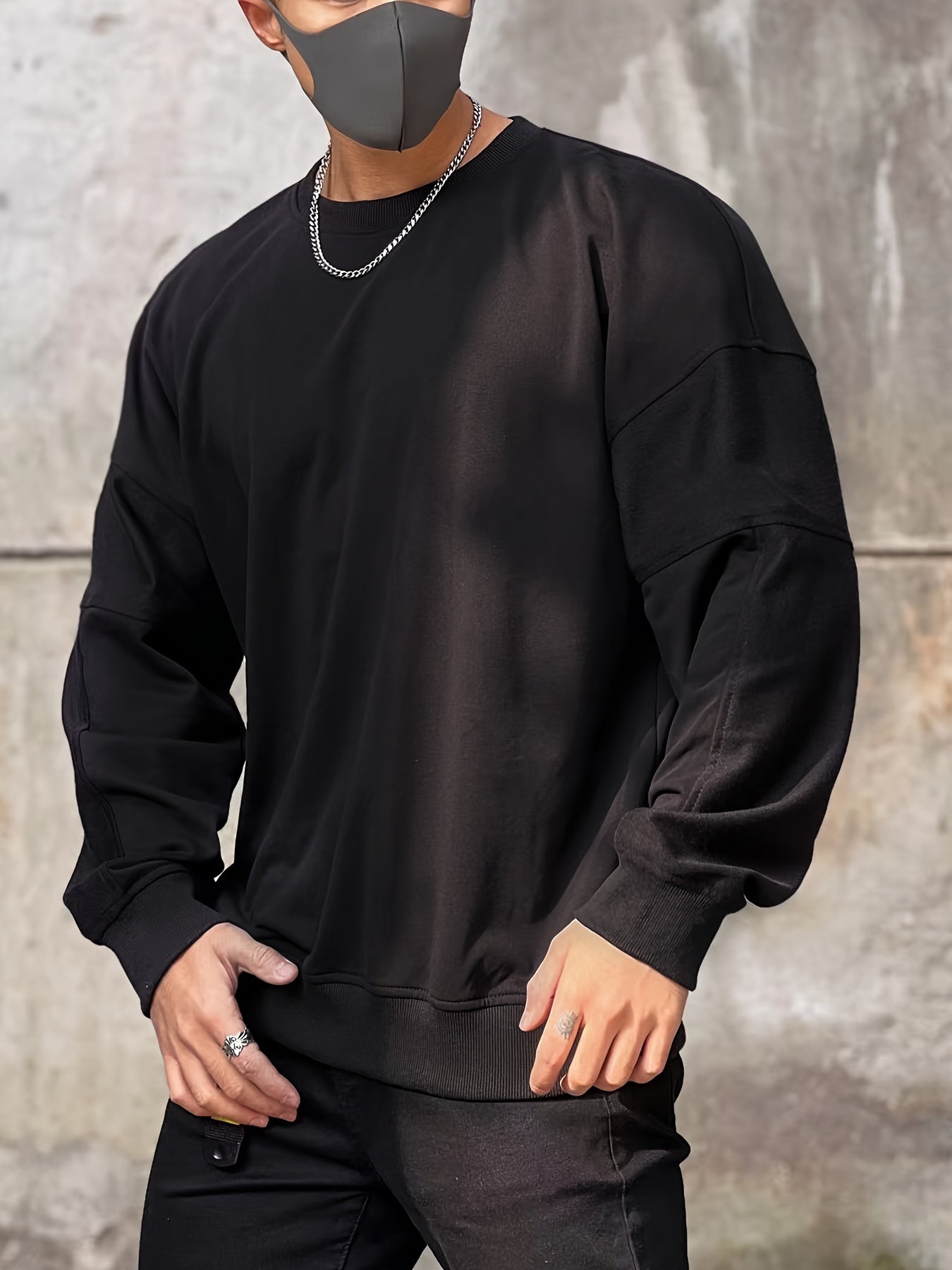 Men's Solid Round Neck Sweatshirt Loose Pullover