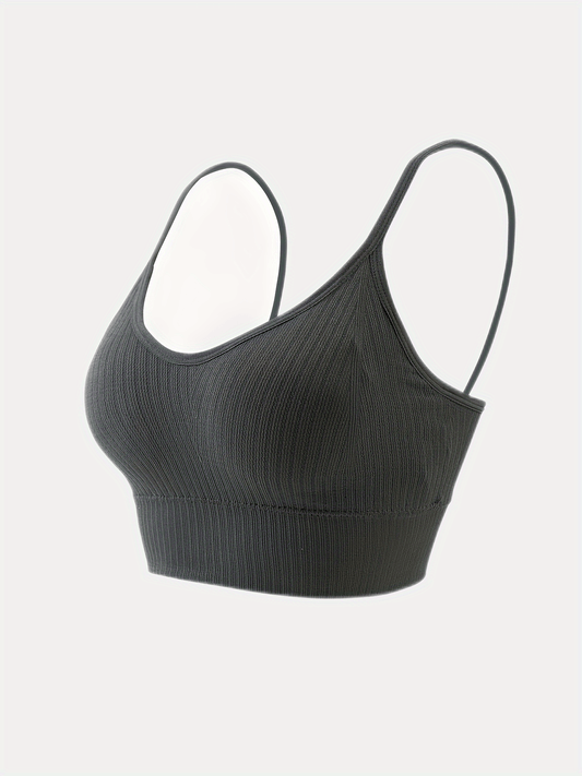 Ribbed Wireless Sports Bra Breathable Yoga Spaghetti Strap Bra