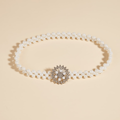 Sunflower Buckle Faux Pearl Chain Dress Belt