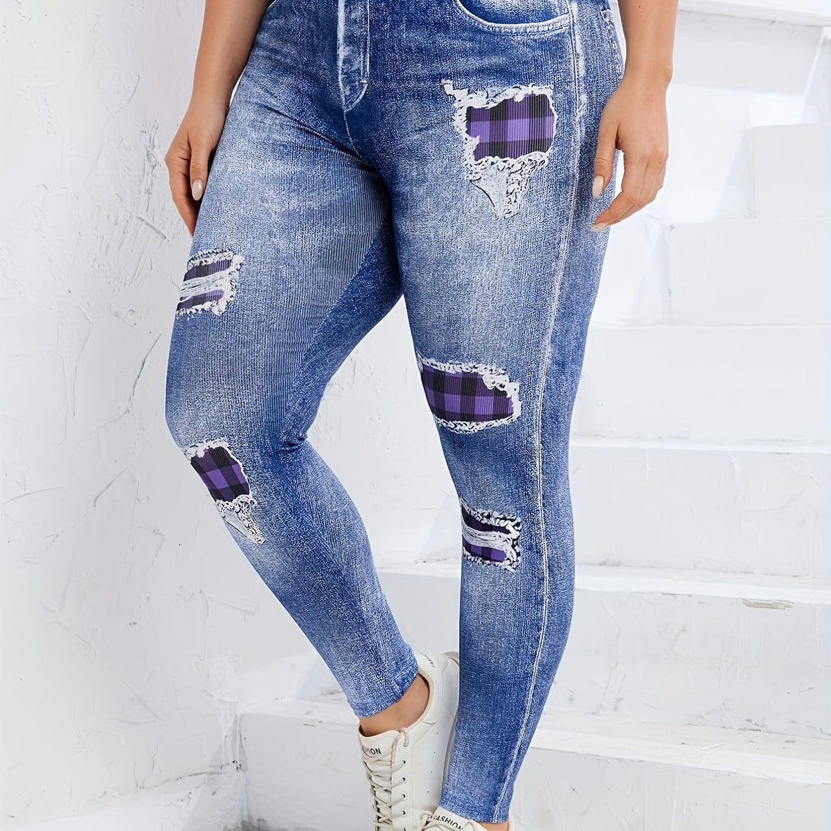 Women's Denim Print Yoga Leggings High Stretch Sports Tight Pants