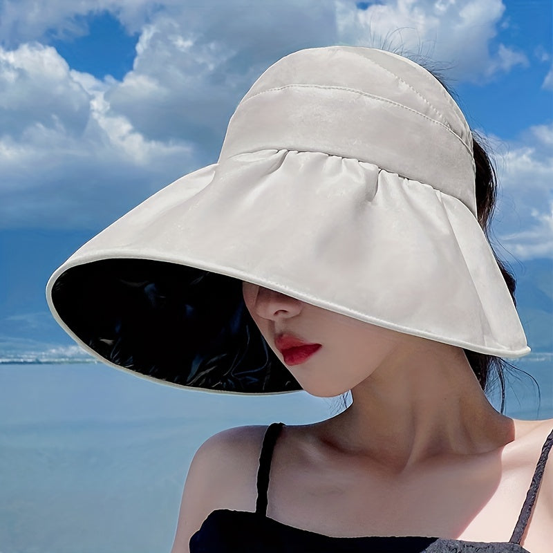 Wide Brim Ponytail Visor Hat UV Protection Travel Beach Sun Hat