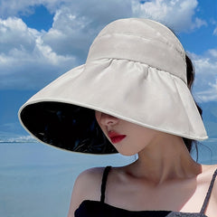 Wide Brim Ponytail Visor Hat UV Protection Travel Beach Sun Hat