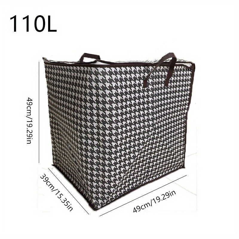 Large Capacity Houndstooth Print Bag Dustproof Zipper Organizer