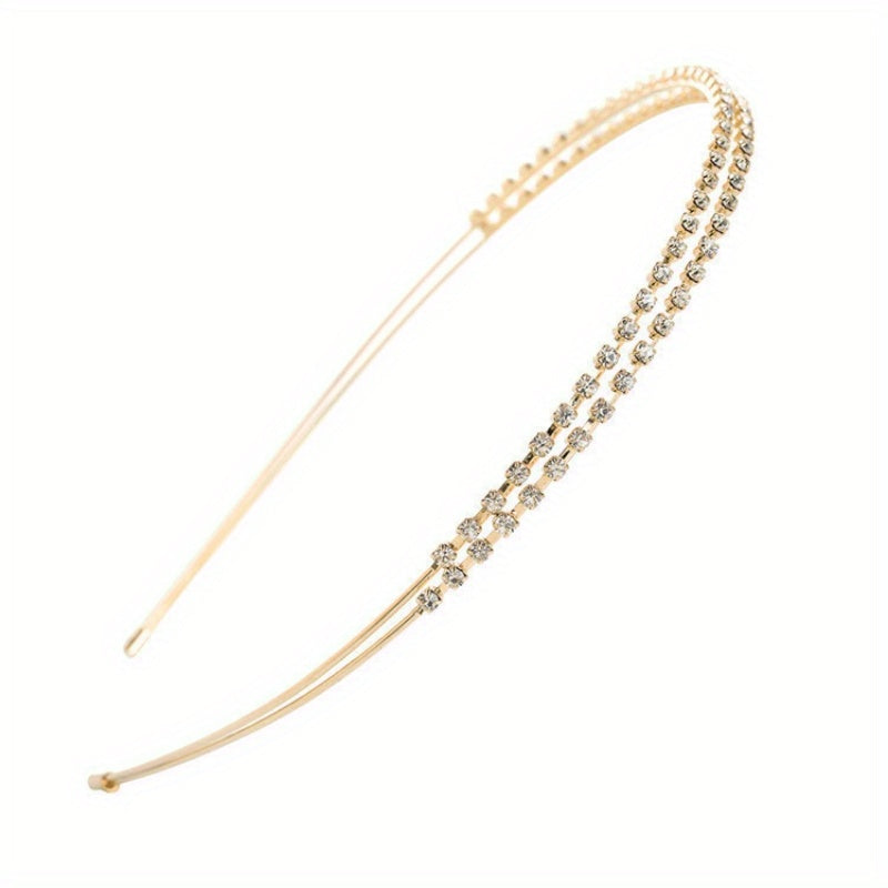 Rhinestone Double Row Hair Hoop Headwear Faux Pearl Headband