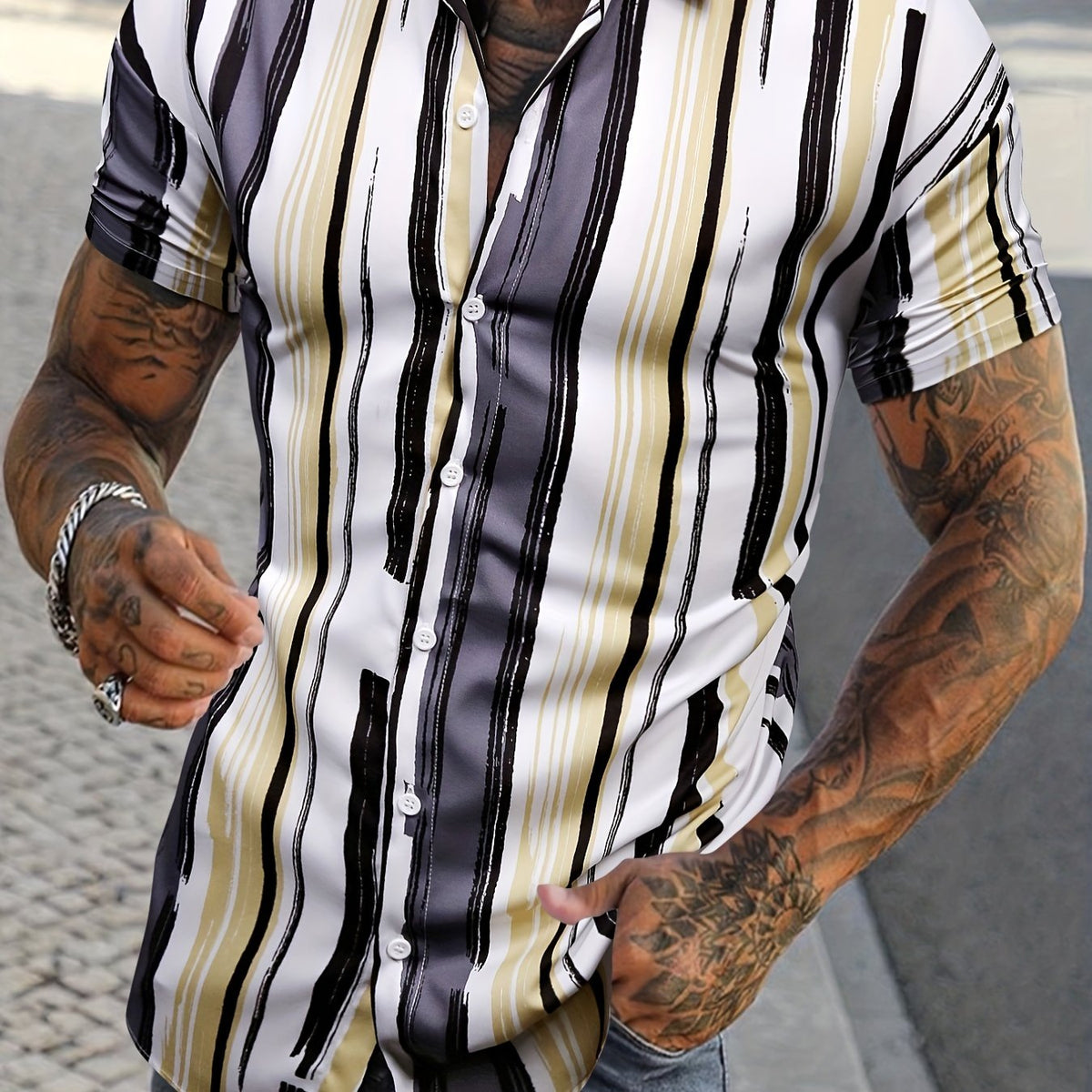 Stripe Print Men s Casual Short Sleeve Shirt Summer Vacation Resort Tops