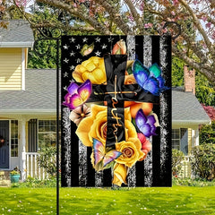 Garden Flag Flower Vase Yellow Rose Cross 30 48X45 72 Cm No Pole