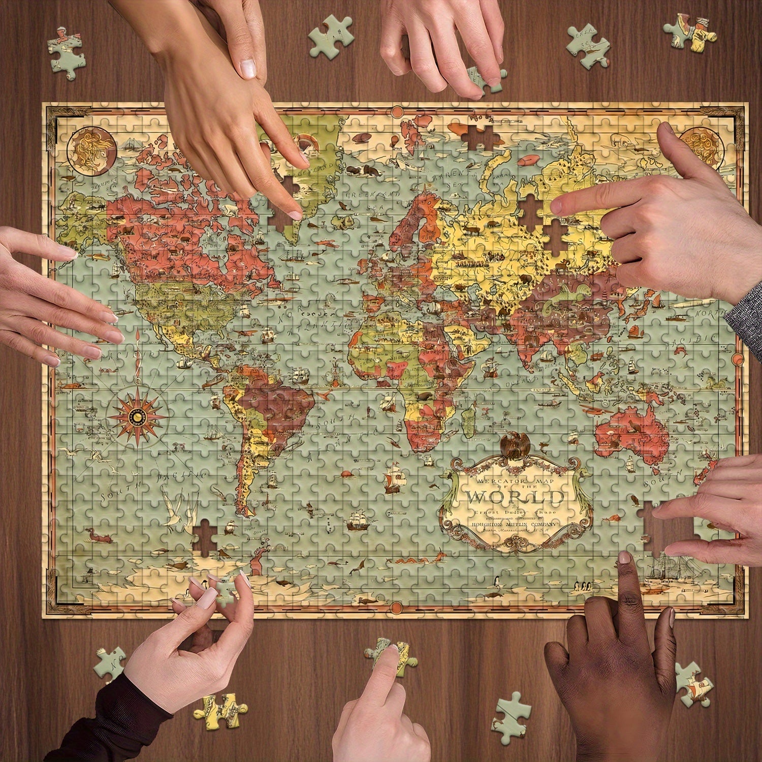 1000pcs Jigsaw Puzzle Retro World Map Wooden Crafts 19.25 x 26.75 inches