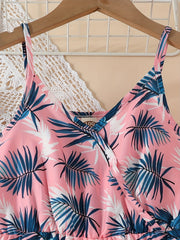 Toddler Girls Tropical Leaves Cami Rompers Jumpsuits - Kids Summer Clothes
