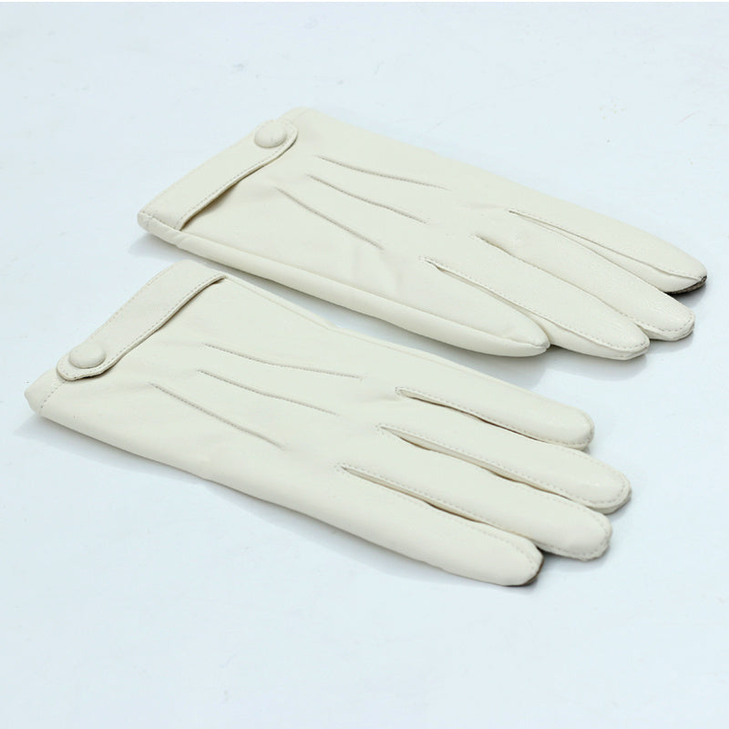 Women's Winter PU Leather Gloves with Buttons - Warm Mittens