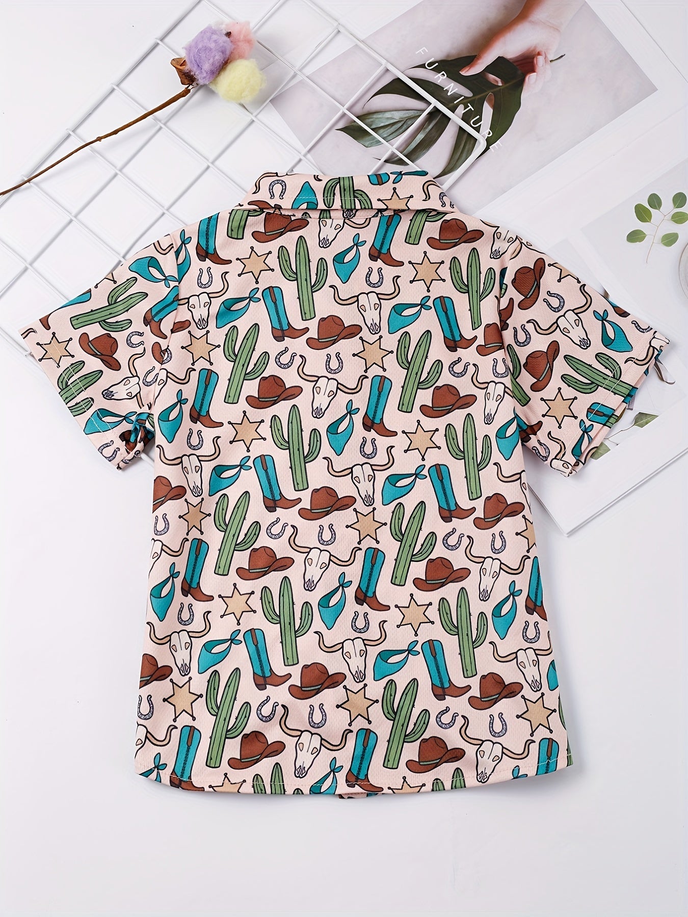 Boys Cactus Bull Head Star Print Shirt Tops Casual For Summer Kids Clothes