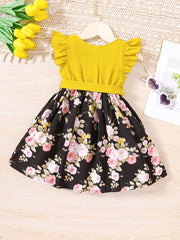 Floral Ruffle Trim Princess Dress For Party Kids Summer