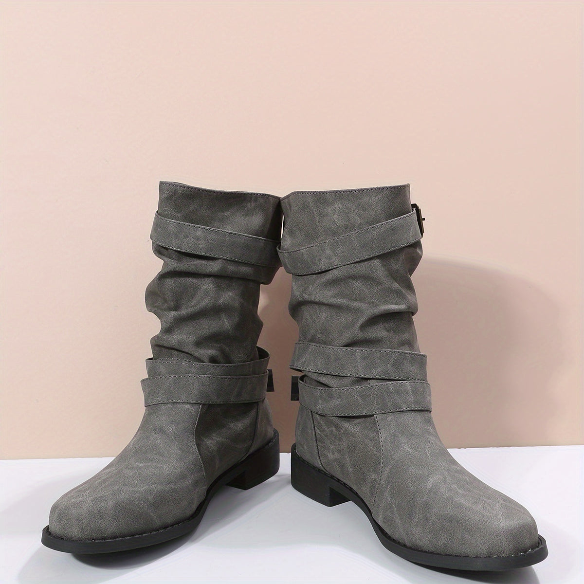 Women's Chunky Heel Boots Buckle Strap Dress Comfortable Walking Shoes
