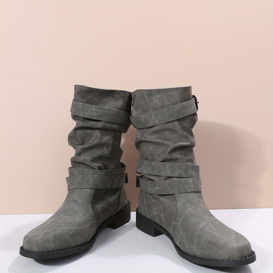 Women's Chunky Heel Boots Buckle Strap Dress Comfortable Walking Shoes