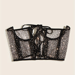 Y2K Transparent Sequin Corset Belt Lace Up Waistband