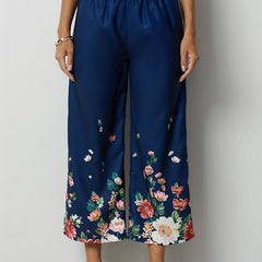  Floral Print Wide Leg Crop Trousers With Pockets