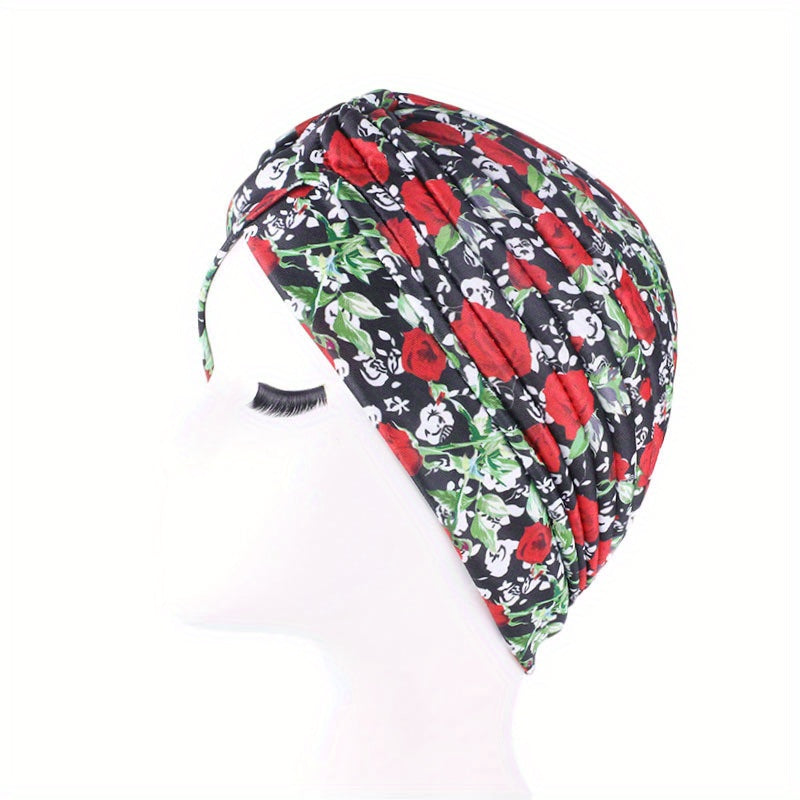 Boho Flower Print Turban Cap Head Wrap Lightweight Head Scarf Beanie