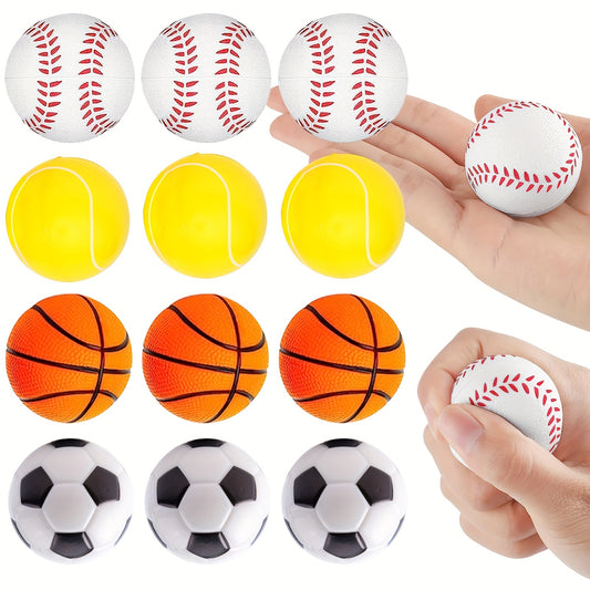 12pcs Soft Foam Sponge Mini Stress Balls Football Basketball Tennis