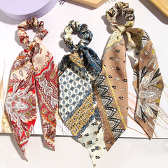 3pcs Retro Print Hair Ties Boho Style Head Scarf Accessory