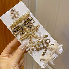 7pcs Faux Pearl Rhinestone Hair Clip Set