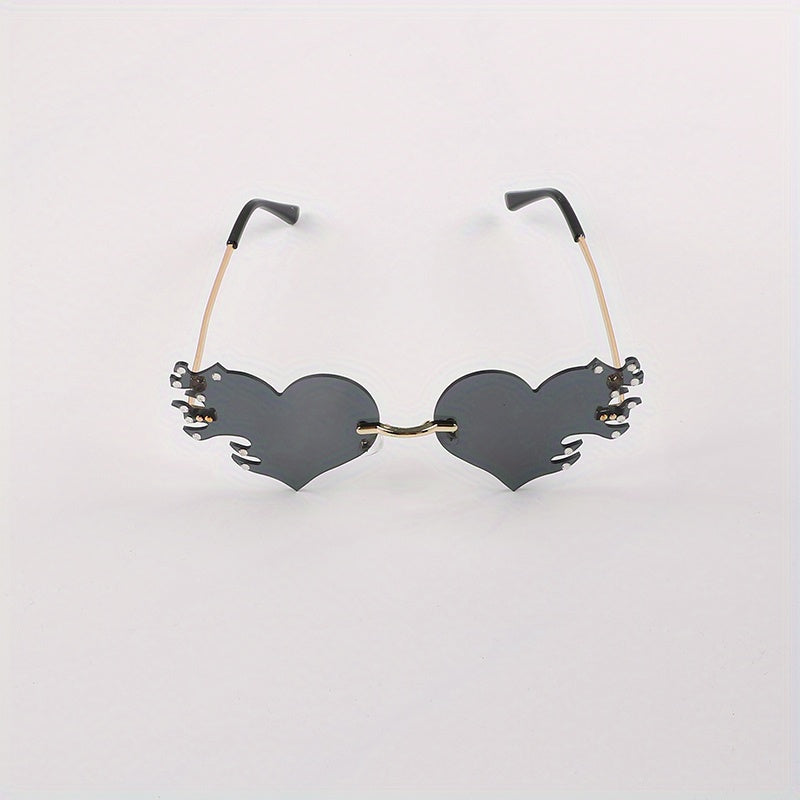 Rimless Flame Heart Sunglasses 90s Burning Glasses