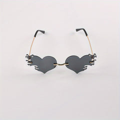 Rimless Flame Heart Sunglasses 90s Burning Glasses