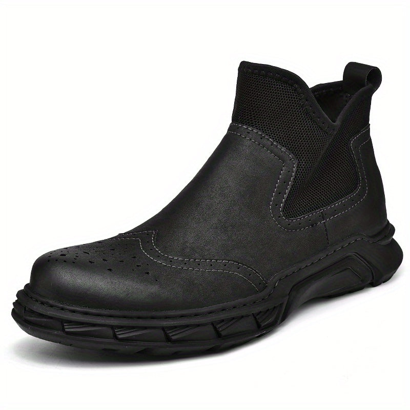 Men's Brogue Ankle Boots Slip on Walking Shoes