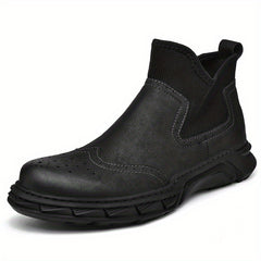 Men's Brogue Ankle Boots Slip on Walking Shoes